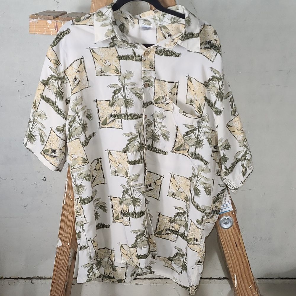 Premier International Mens Polyester Tropical Button Up Short Sleeve Shirt XL